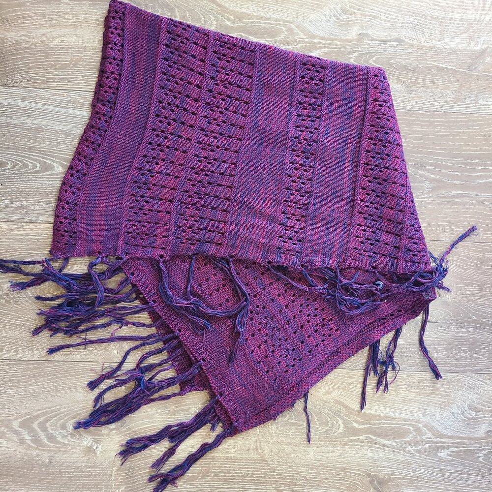 Woven Fringe Wrap Scarf - Lularoe Mimi Purple Handknit Poncho